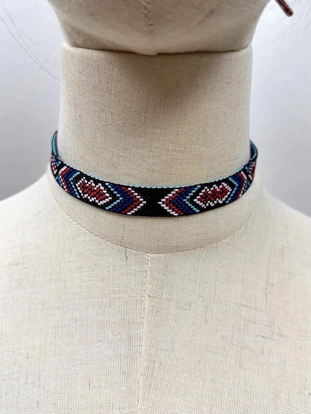 Black Woven Choker Necklace Colorful Geometric Boho Adjustable Necklace